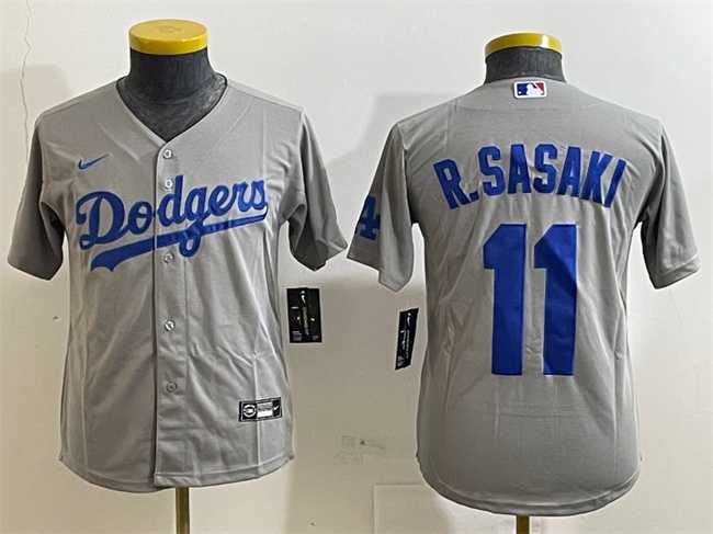 Youth Los Angeles Dodgers #11 Roki Sasaki Grey Cool Base Stitched Jersey